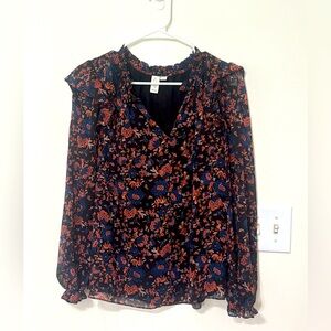 Joie Black and Orange‎ Ruffled Blouse